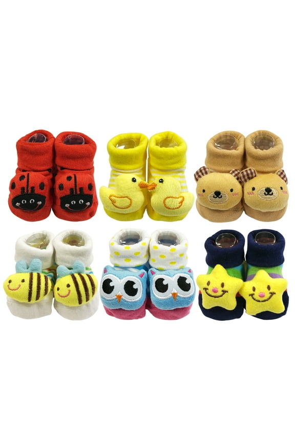 ® Cute 3D Cartoon Anti-Skid Baby Booties Sock Slipper Shoes (Set of 6)