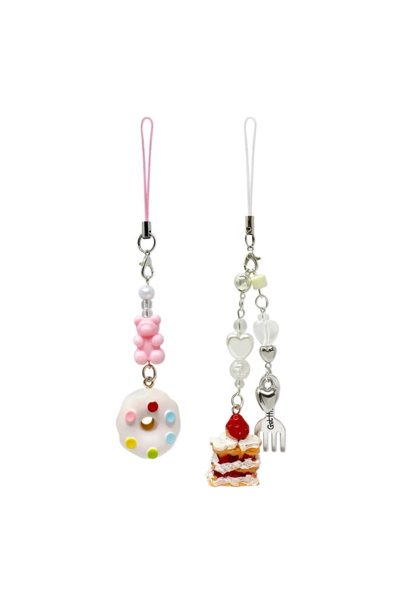 Cute Aesthetic Y2K Cell Phone Charms, Accessories for Keychain Handbag Pendant (Set of 2), Sweet Treats