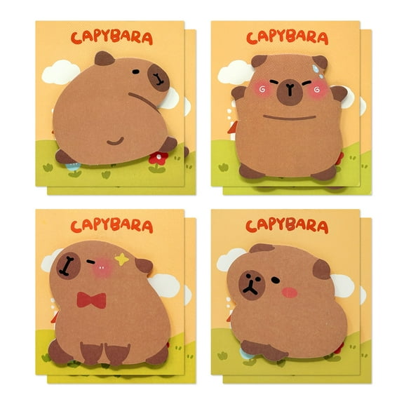 Wrapables Cute Capybara Sticky Notes, Adhesive Kawaii Animal Memo Notepads, Stationery Supplies for Reminders, Messages, Bookmarks, Home and Office Use (Set of 8)