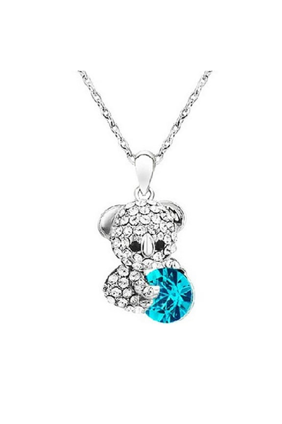 ® Cute Teddy Bear Crystal Pendant Necklace, Sea Blue