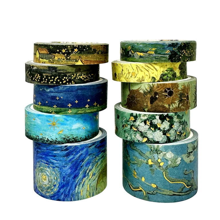Wrapables Decorative Gold Foil Washi Tape Box Set for Arts & Crafts,  Scrapbooking, Stationery, Diary (10 Rolls), Artwork 