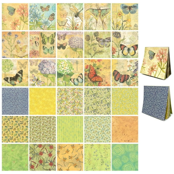 Wrapables Decorative Scrapbook Paper for Journals, Scrapbooking, Stationery, Arts & Crafts Projects (Set of 2), Butterflies + Floral Decor