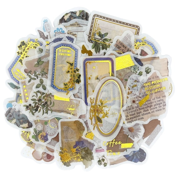 Wrapables Decorative Scrapbooking Washi Stickers for Stationery 60pcs, Gold Foil 6 Idyllic Notes