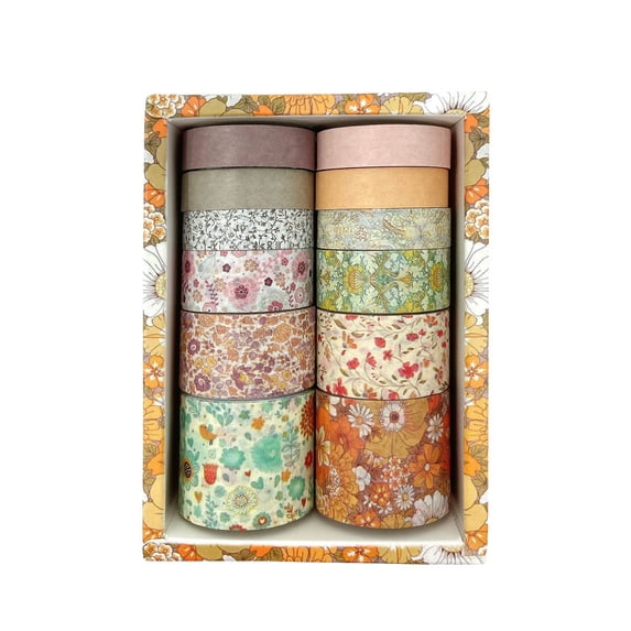 Wrapables Decorative Washi Tape Box Set for DIY Arts & Crafts, Scrapbooking, Diary, Stationery, Card-Making, Gift Wrapping (12 Rolls), Floral