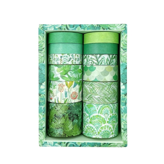 Wrapables Decorative Washi Tape Box Set for DIY Arts & Crafts, Scrapbooking, Diary, Stationery, Card-Making, Gift Wrapping (12 Rolls), Green