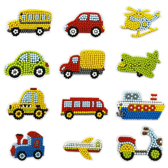 Wrapables Diamond Art Kits, 5D Gem Painting DIY Arts & Crafts Stickers, 12pcs Vehicles