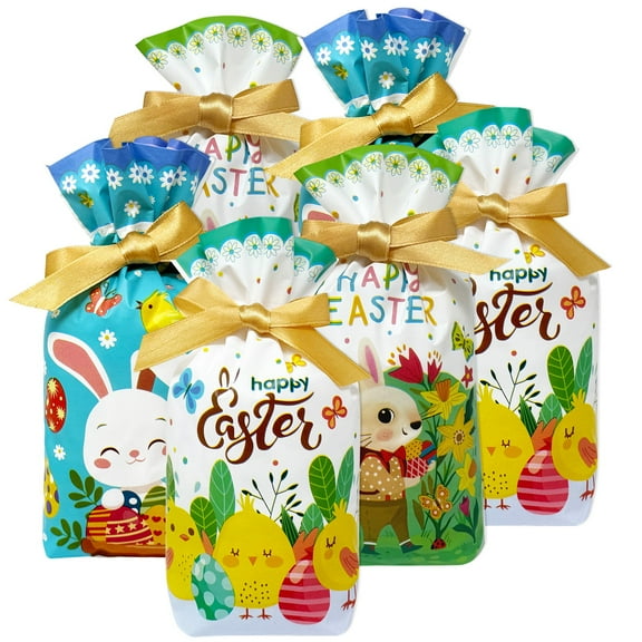 Wrapables Easter Drawstring Treat Bags for Candy, Cookies, Treats, Gifts, Egg Hunt, and Party Favors (50pcs)
