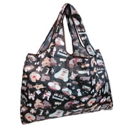 Wrapables Eco-Friendly Large Nylon Reusable Shopping Bag, Black Dogs