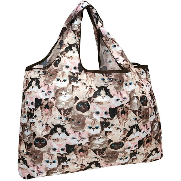 Wrapables Eco-Friendly Large Nylon Reusable Shopping Bag, Cuddly Kitties