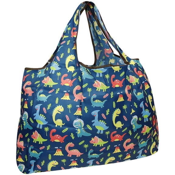 Wrapables Eco-Friendly Large Nylon Reusable Shopping Bag, Dinosaurs