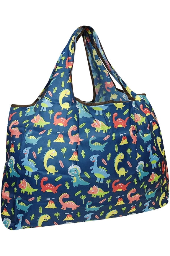 Eco-Friendly Large Nylon Reusable Shopping Bag, Dinosaurs