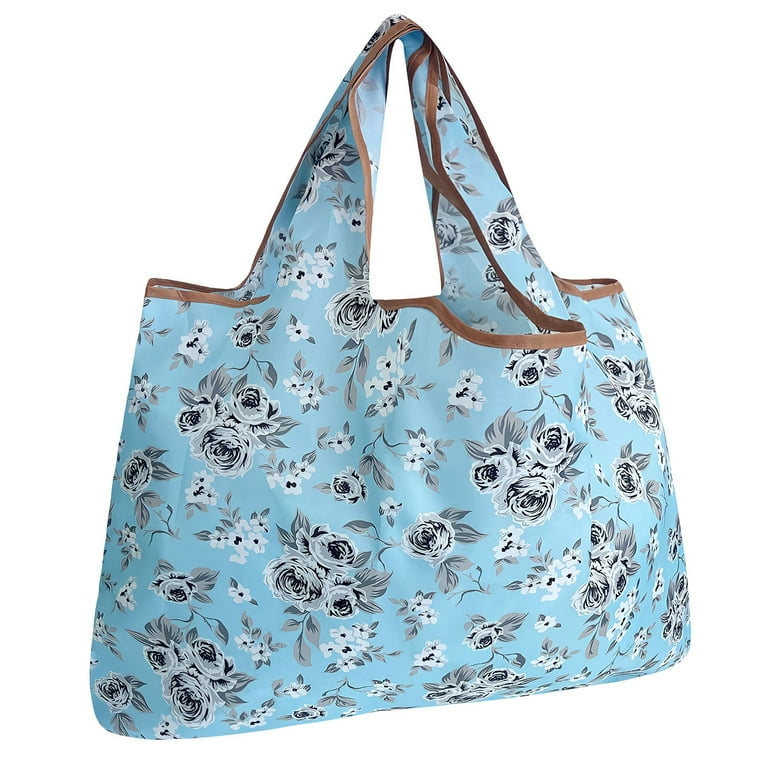 Wrapables Eco Friendly Large Nylon Reusable Shopping Bag Gray Floral