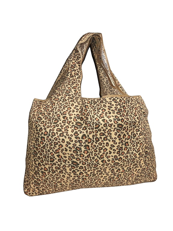 Eco-Friendly Large Nylon Reusable Shopping Bag, Leopard Print