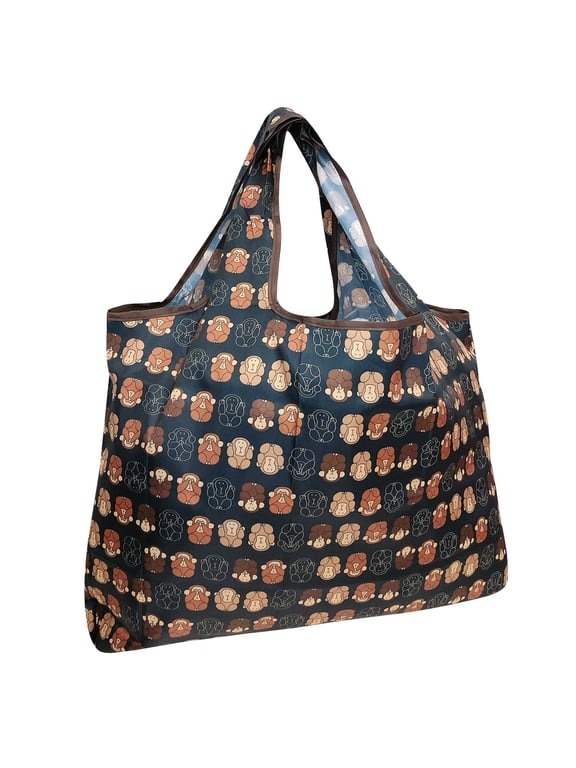 Eco-Friendly Large Nylon Reusable Shopping Bag, Monkey Business