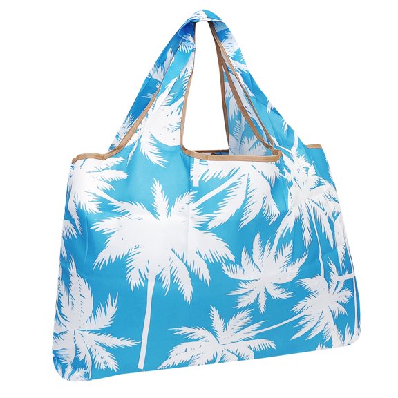 Wrapables Eco-Friendly Large Nylon Reusable Shopping Bag, Palm Trees in Blue