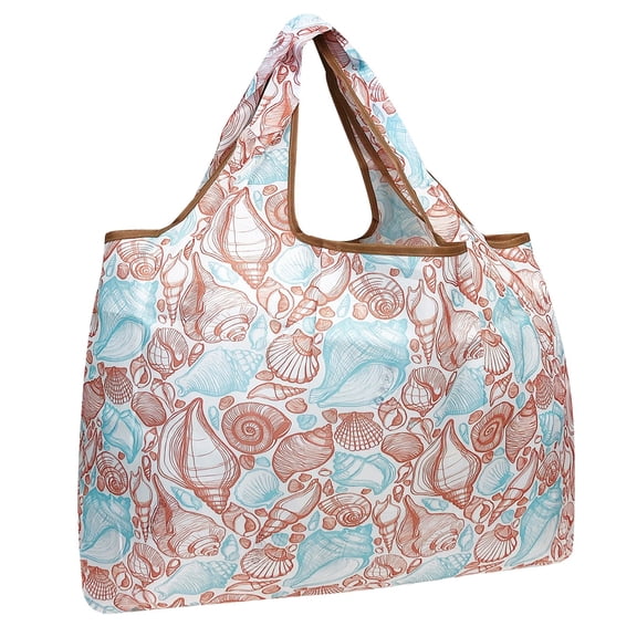 Wrapables Eco-Friendly Large Nylon Reusable Shopping Bag, Seashells