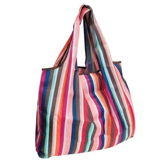 Wrapables Eco-Friendly Large Nylon Reusable Shopping Bag, Stripes