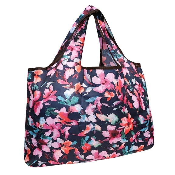 Wrapables Eco-Friendly Large Nylon Reusable Shopping Bag, Tropical Flowers
