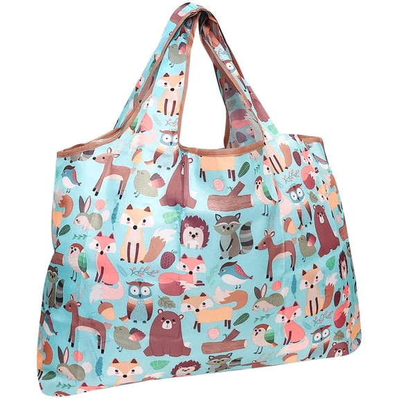 Wrapables Eco-Friendly Large Nylon Reusable Shopping Bag, Wilderness Animals