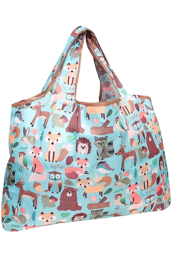 Eco-Friendly Large Nylon Reusable Shopping Bag, Wilderness Animals