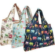 Wrapables Eco-Friendly Large Nylon Reusable Shopping Bags Set of 3, Animals + England
