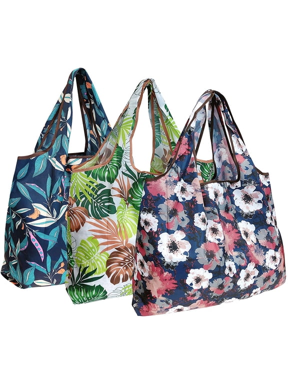 Eco-Friendly Large Nylon Reusable Shopping Bags (Set of 3), Tropical