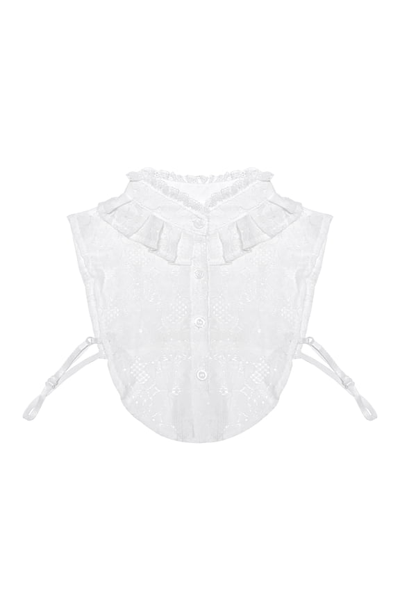 Elegant Floral Lace Half Shirt with Ruffle Faux Collar