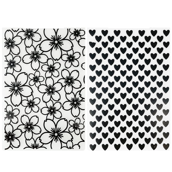 Wrapables Embossing Folder Paper Stamp Template for Scrapbooking, Card Making, DIY Arts & Crafts (Set of 2), Blossoms and Hearts