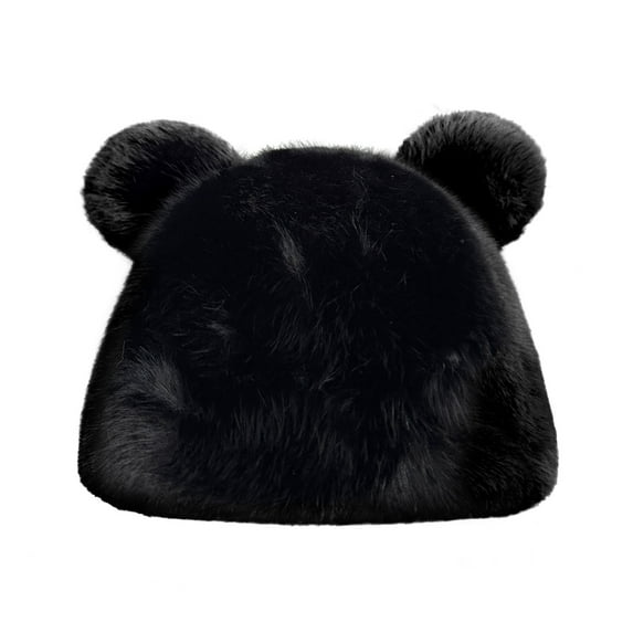 Wrapables Faux Fur Fluffy Bear Ears Winter Beanie Hat, Black