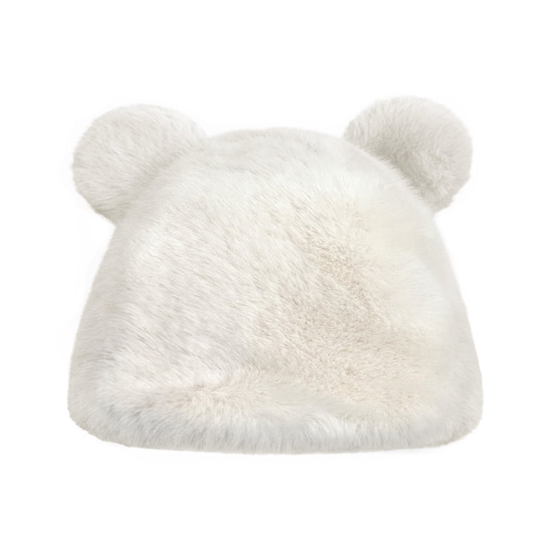 Wrapables Faux Fur Fluffy Bear Ears Winter Beanie Hat, White  display picture 3