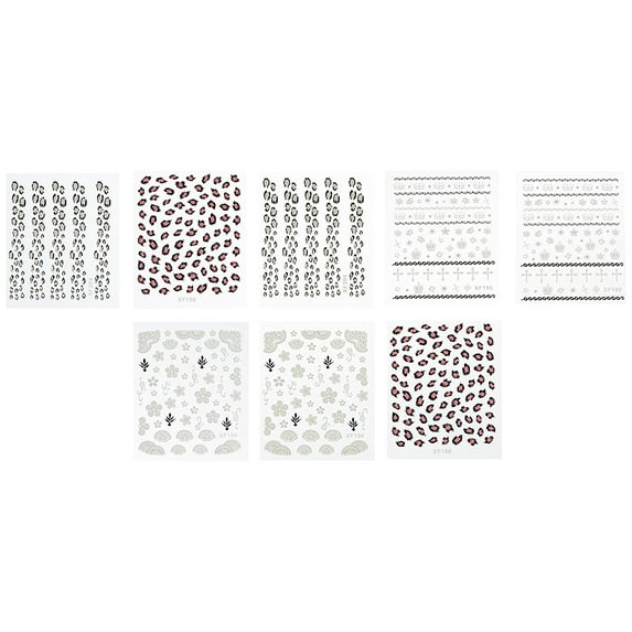 Wrapables® Fingernail Stickers Nail Art Nail Stickers Self-Adhesive Nail Stickers 3D Nail Decals - Leopard, Cross, Crown, Lace and Flowers (4 designs/8 sheets)
