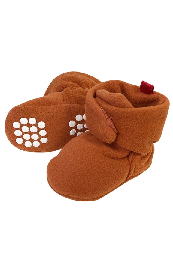 ® Fleece Baby Booties with Anti-Skid Bottoms, Brown, 6-12 M