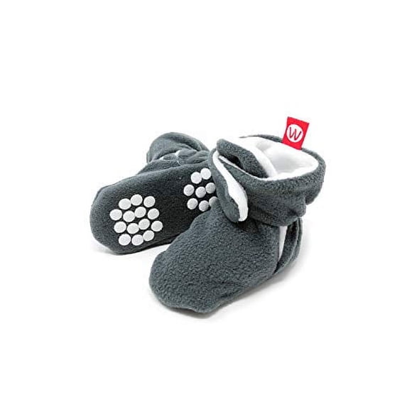 Wrapables? Fleece Baby Booties with Anti-Skid Bottoms, Gray, 0-6 M