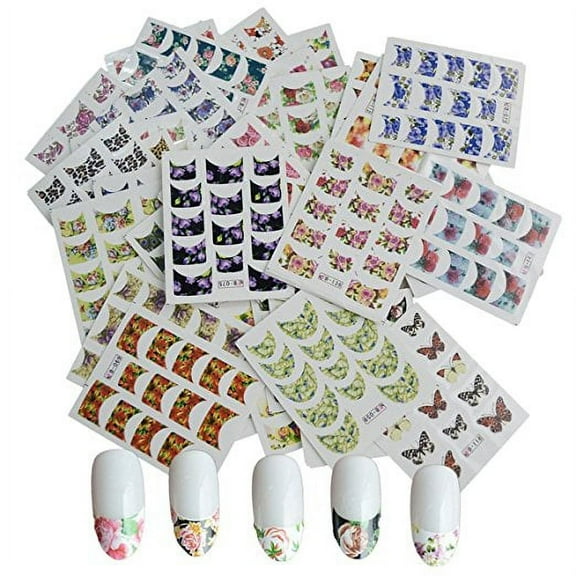 Wrapables® Flowers French Tip Nail Water Slide Nail Art Decals Water Transfer Nail Decals (44 sheets)