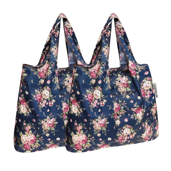 Wrapables Foldable Tote Nylon Reusable Grocery Bag (Set of 2), Classic Roses