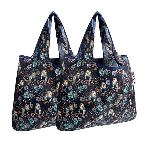 Wrapables Foldable Tote Nylon Reusable Grocery Bag (Set of 2), Deco Owls