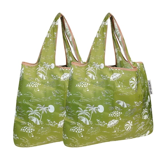 Wrapables Foldable Tote Nylon Reusable Grocery Bag (Set of 2), Green Paradise