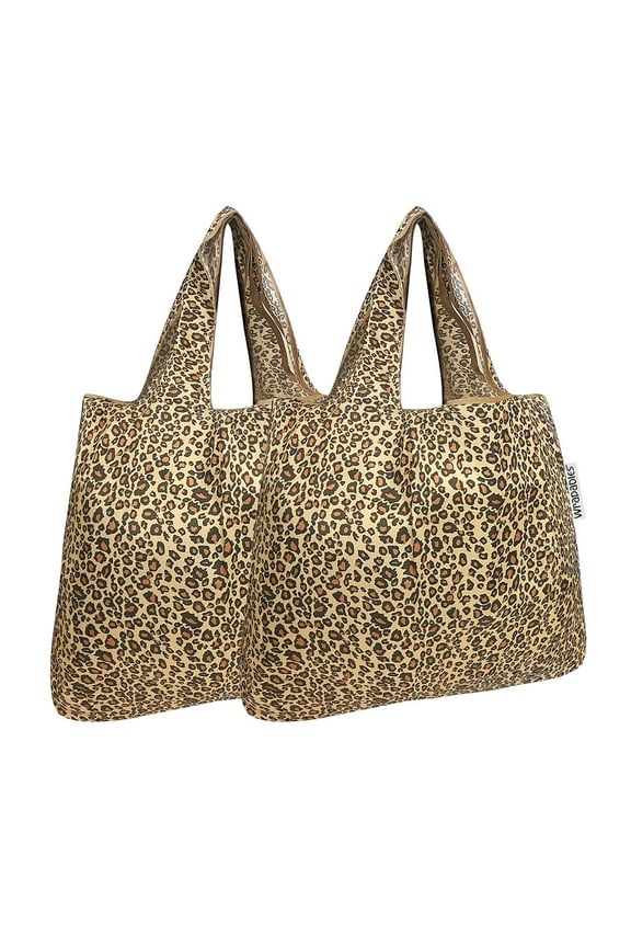 Foldable Tote Nylon Reusable Grocery Bag (Set of 2), Leopard Print