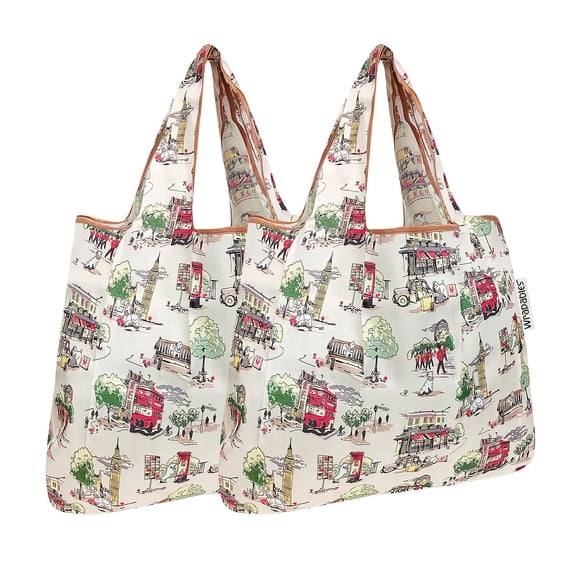 Wrapables Foldable Tote Nylon Reusable Grocery Bag (Set of 2), London
