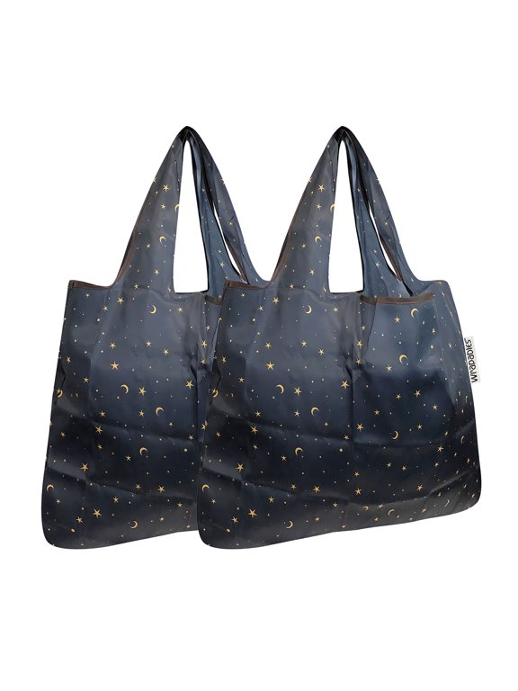 Foldable Tote Nylon Reusable Grocery Bag (Set of 2), Moon & Stars