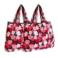 thumbnail image 1 of Wrapables Foldable Tote Nylon Reusable Grocery Bag (Set of 2), Pink Roses, 1 of 5