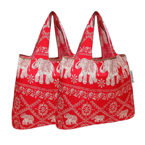 Wrapables Foldable Tote Nylon Reusable Grocery Bag (Set of 2), Regal Elephants