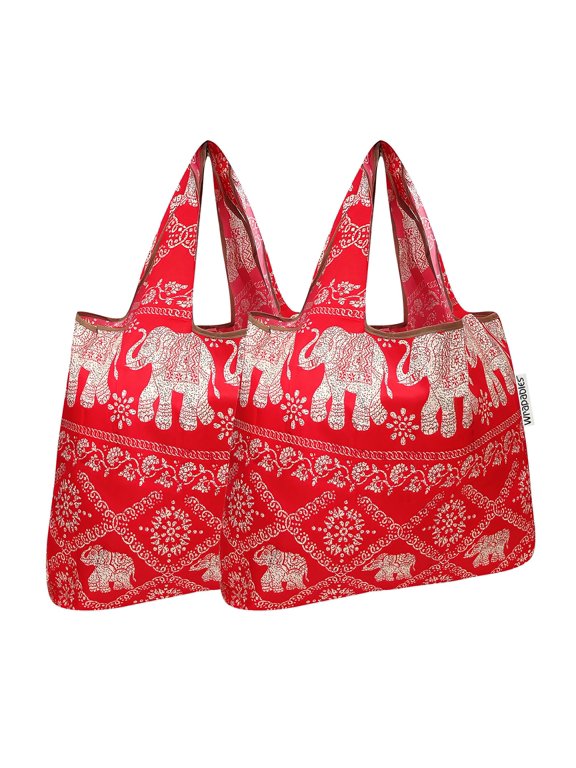 Foldable Tote Nylon Reusable Grocery Bag (Set of 2), Regal Elephants