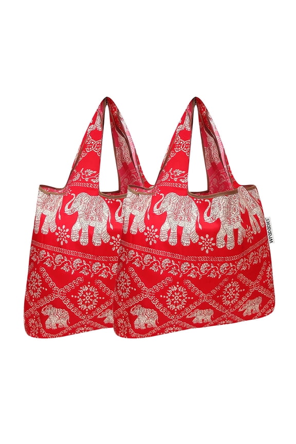 Foldable Tote Nylon Reusable Grocery Bag (Set of 2), Regal Elephants