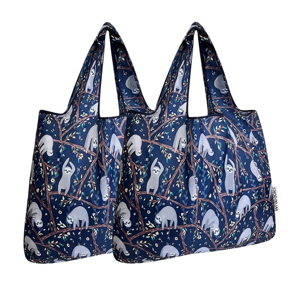 Wrapables Foldable Tote Nylon Reusable Grocery Bag (Set of 2), Sloths