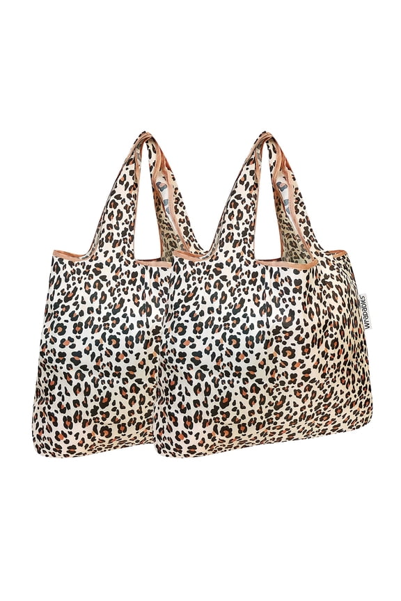 Foldable Tote Nylon Reusable Grocery Bag (Set of 2), Wild Cat