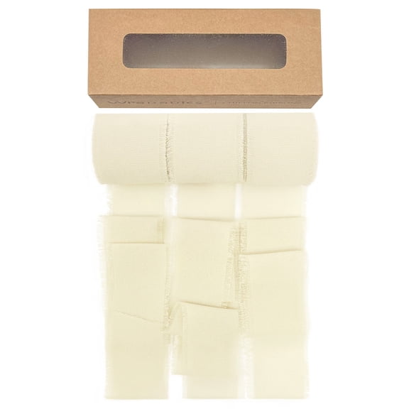 Wrapables Fringe Chiffon Ribbons, 1.5 Inch x 21 Yd Frayed Edges Chiffon Ribbons for Wedding Invitations, Bridal Bouquet, Gift Wrapping, DIY Arts & Crafts (Set of 3), Cream