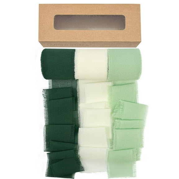 Wrapables Fringe Chiffon Ribbons, 1.5 Inch x 21 Yd Frayed Edges Chiffon Ribbons for Wedding Invitations, Bridal Bouquet, Gift Wrapping, DIY Arts & Crafts (Set of 3), Misty Grove