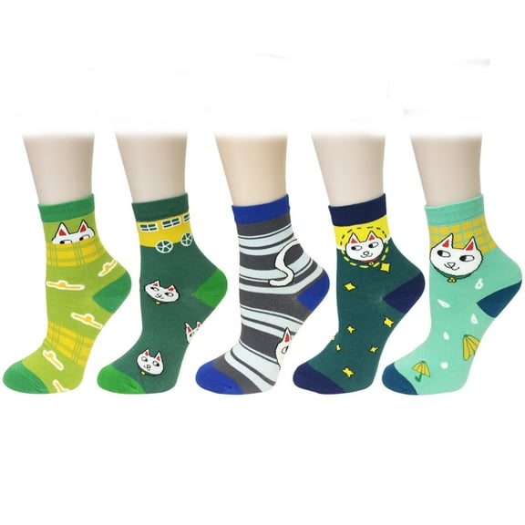 Wrapables® Fun Designs Crew Socks for Women (Set of 5), Smiling Cats