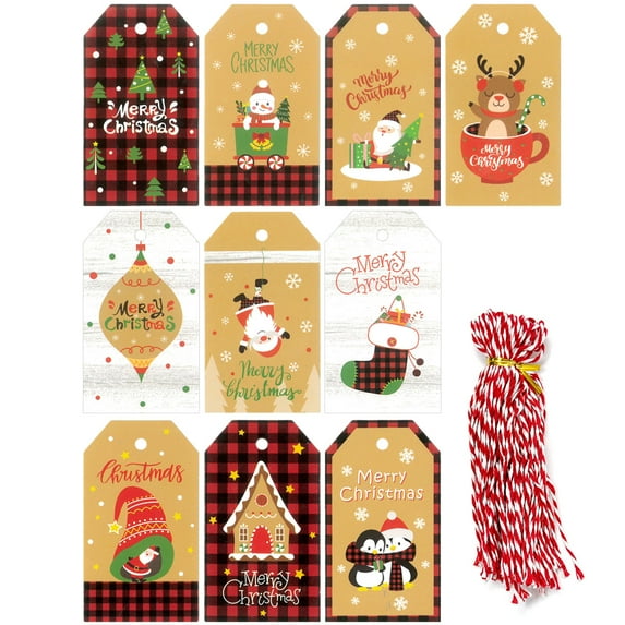 Wrapables Fun & Festive Christmas Holiday Gift Tags/Kraft Paper Hang Tags for Gift-Wrapping, Labelling, Package Decoration, (50pcs), Festive Greetings